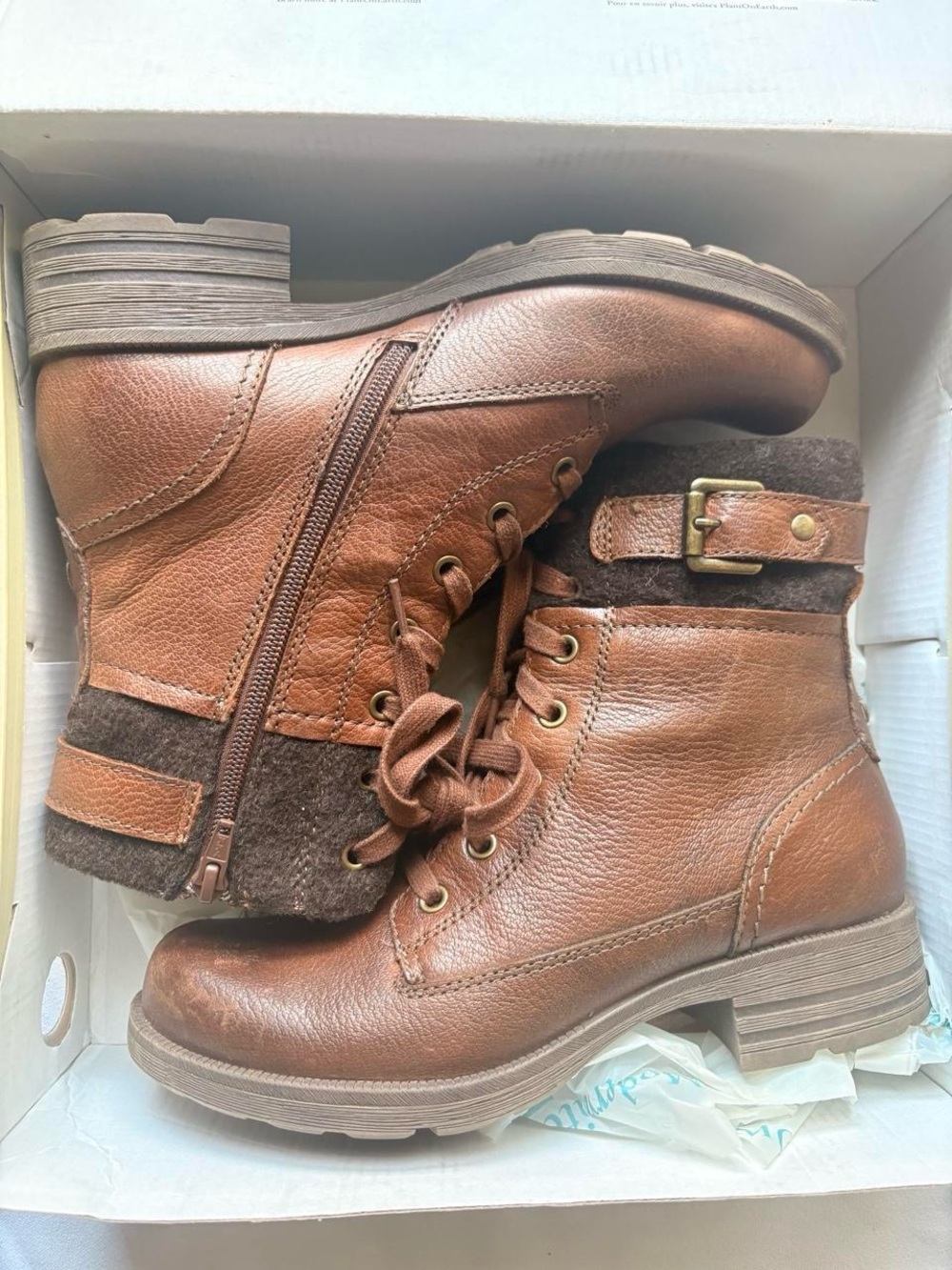 Earth Origins brown leather ankle combat syle boots with a boho vibe, size US 8 - Picture 2 of 8